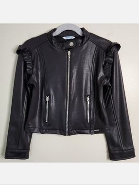Mayoral Faux Leather Front Zip Jacket - Black, Size 4-6 ~ EUC